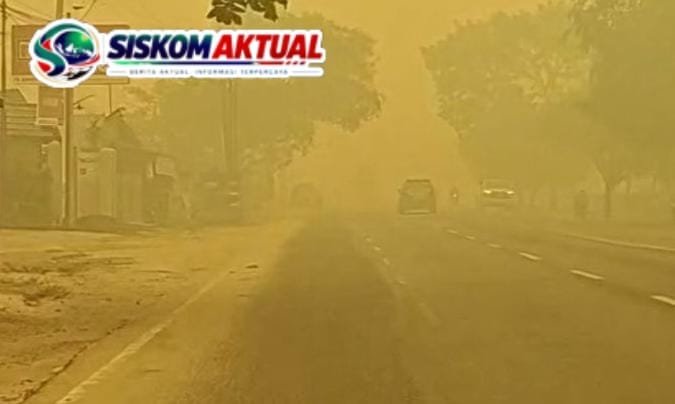 Kondisi jalan di Palangka Raya saat anggota SISKOM-PN memantau kabut asap